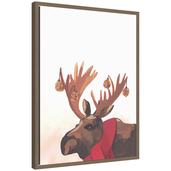 kate & laurel Sylvie Framed Canvas Festive Moose by Teju Reval
