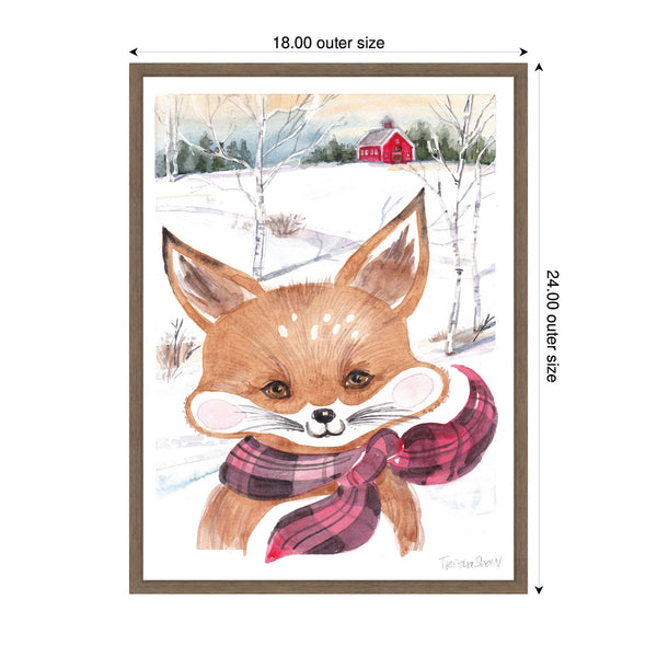 Kate & Laurel Sylvie Framed Canvas Fox With Scarf In Winter By Patricia Shaw