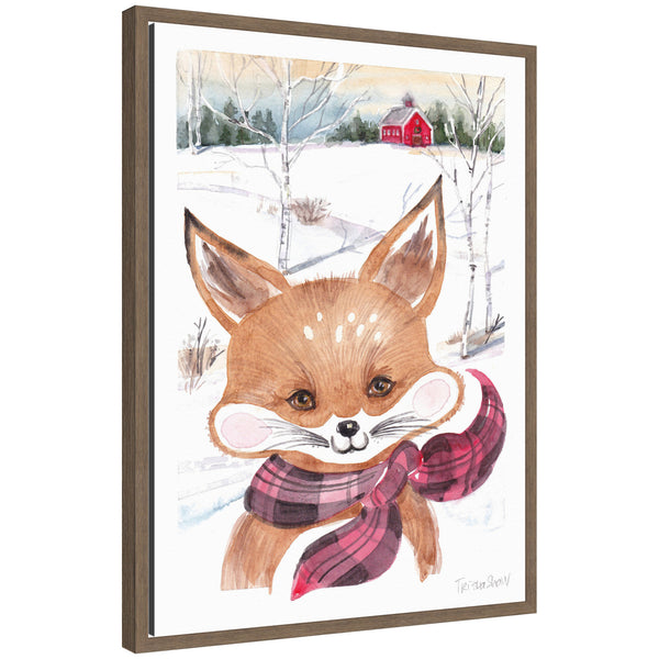 kate & laurel Sylvie Framed Canvas Fox With Scarf In Winter by Patricia Shaw