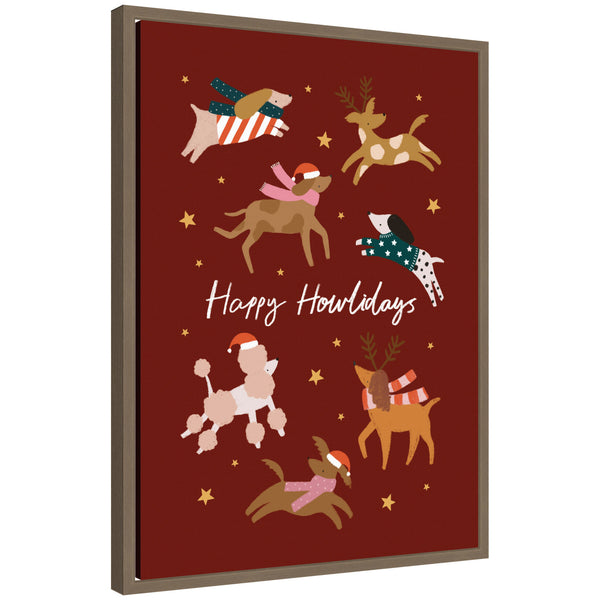 kate & laurel Sylvie Framed Canvas Happy Howlidays by Aislinn Simmonds Duchess Plum