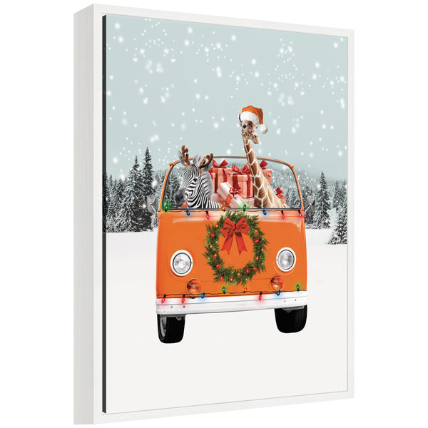 kate & laurel Sylvie Framed Canvas Holiday Van by Iulia Emelianteva Julyartprints