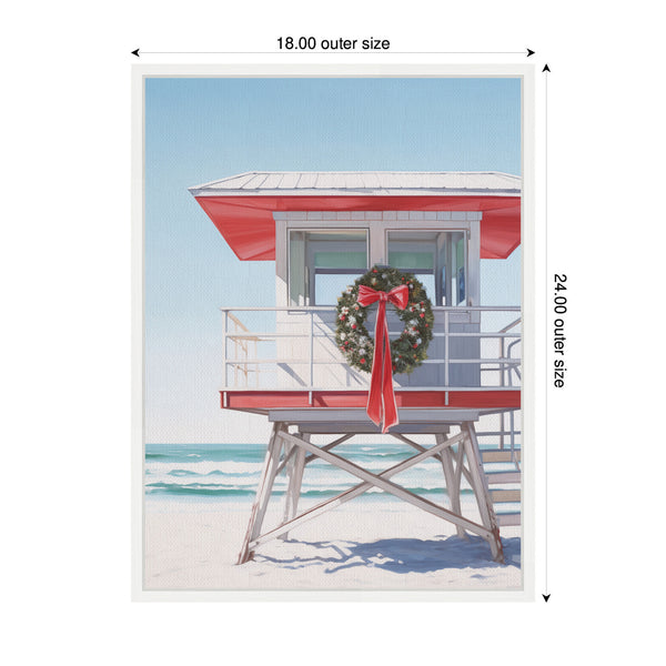 Kate & Laurel Sylvie Framed Canvas Holiday Wreath Beach Lifeguard Tower By The Creative Bunch Studio