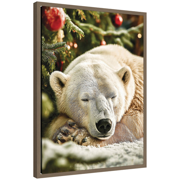 kate & laurel Sylvie Framed Canvas Icebear Sleeping Beneath a Christmas Tree by Michael Schauer