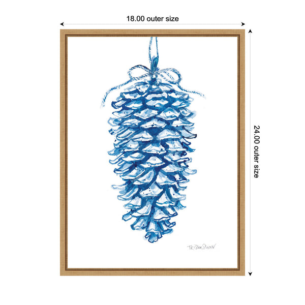 Kate & Laurel Sylvie Framed Canvas Large Blue Pine Cone By Patricia Shaw