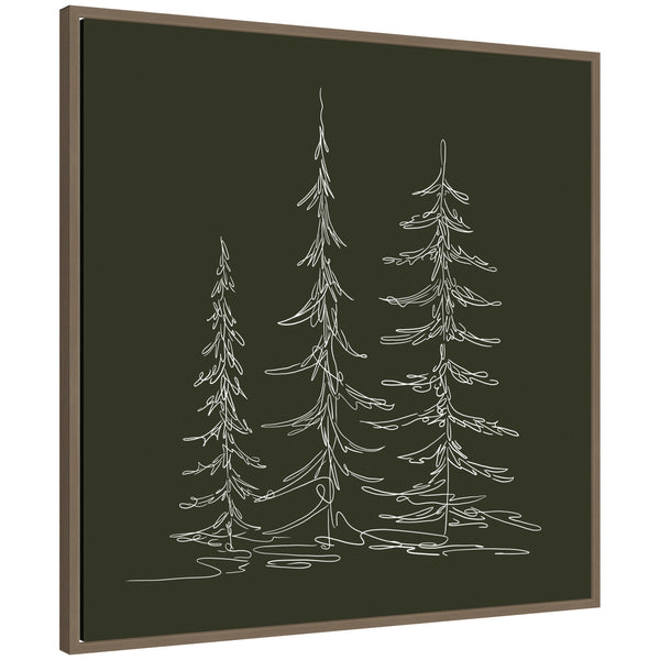 Kate & Laurel Sylvie Framed Canvas Minimalist Evergreen Trees Sketch Green By The Creative Bunch Studio