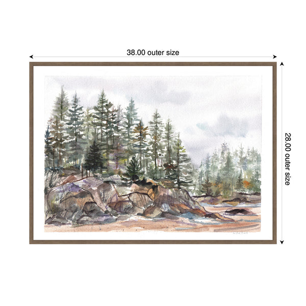 Kate & Laurel Sylvie Framed Canvas Pine Trees On Rocky Coast By Patricia Shaw