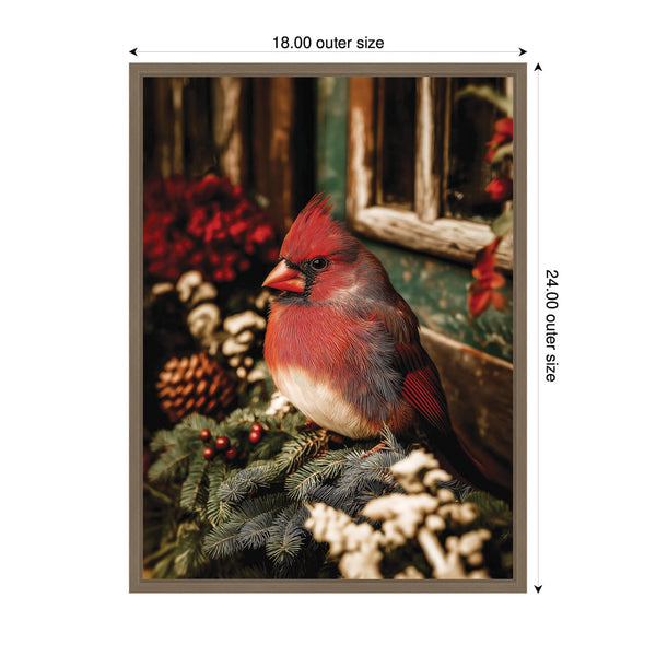 Kate & Laurel Sylvie Framed Canvas Red Cardinal Sitting On A Mistletoe By Michael Schauer
