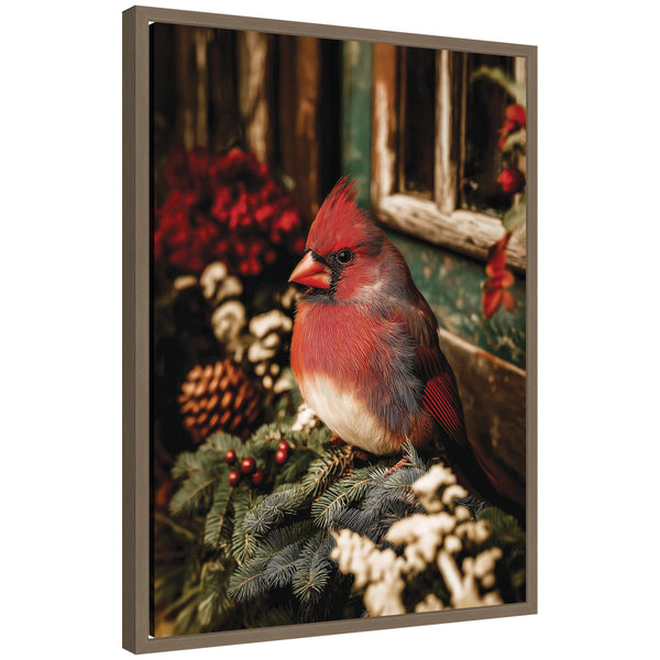 kate & laurel Sylvie Framed Canvas Red Cardinal Sitting On a Mistletoe by Michael Schauer