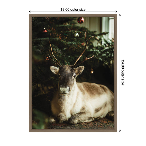 Kate & Laurel Sylvie Framed Canvas Reindeer Sitting Under A Christmas Tree By Michael Schauer