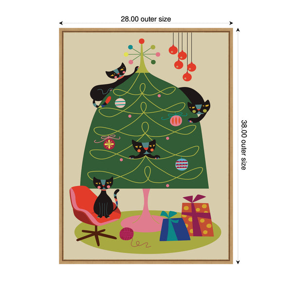 Kate & Laurel Sylvie Framed Canvas Retro Cats And Christmas Tree By Rachel Lee