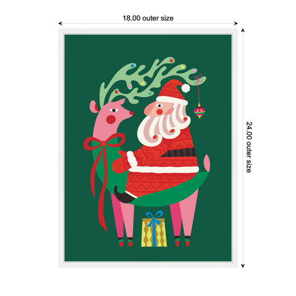 Kate & Laurel Sylvie Framed Canvas Santa And Reindeer By Rachel Lee