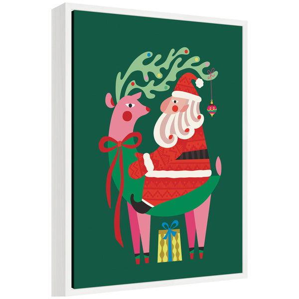 kate & laurel Sylvie Framed Canvas Santa and Reindeer by Rachel Lee