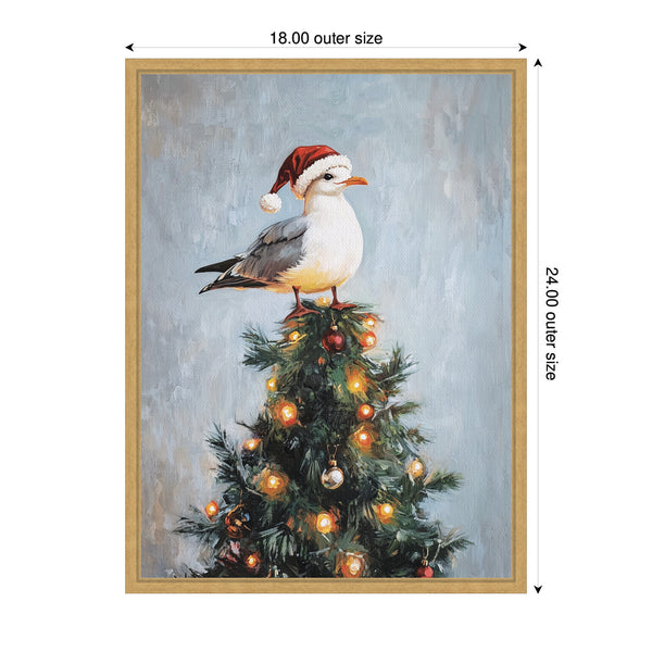 Kate & Laurel Sylvie Framed Canvas Seagull Santa Hat Festive Holiday Tree By The Creative Bunch Studio
