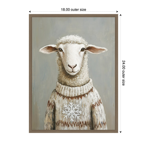 Kate & Laurel Sylvie Framed Canvas Sheep In Winter Snowflake Sweater By The Creative Bunch Studio