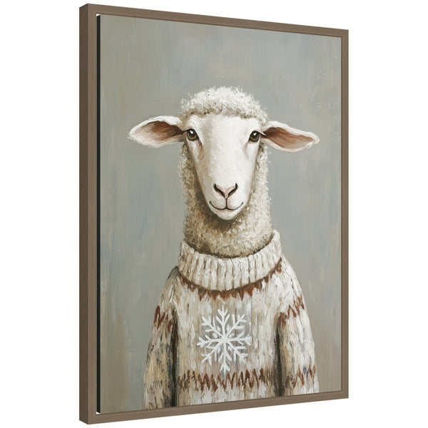 kate & laurel Sylvie Framed Canvas Sheep in Winter Snowflake Sweater by The Creative Bunch Studio