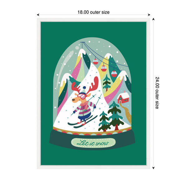 Kate & Laurel Sylvie Framed Canvas Snowy Mountain Skiing Deer By Rachel Lee
