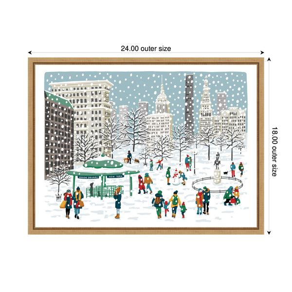Kate & Laurel Sylvie Framed Canvas Union Square In Snow By Bex Morley Design