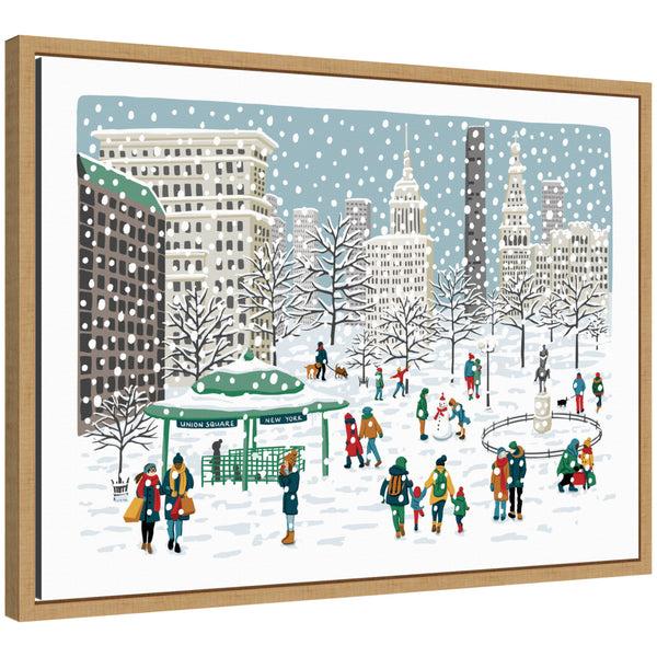 kate & laurel Sylvie Framed Canvas Union Square in Snow by Bex Morley Design