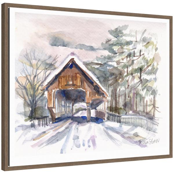 kate & laurel Sylvie Framed Canvas Vermont Snowy Bridge by Patricia Shaw