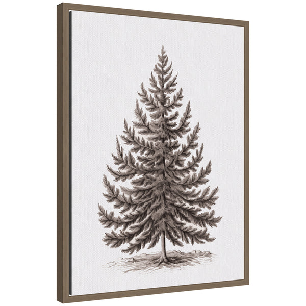 kate & laurel Sylvie Framed Canvas Vintage Evergreen Fir Tree lllustration I by The Creative Bunch Studio