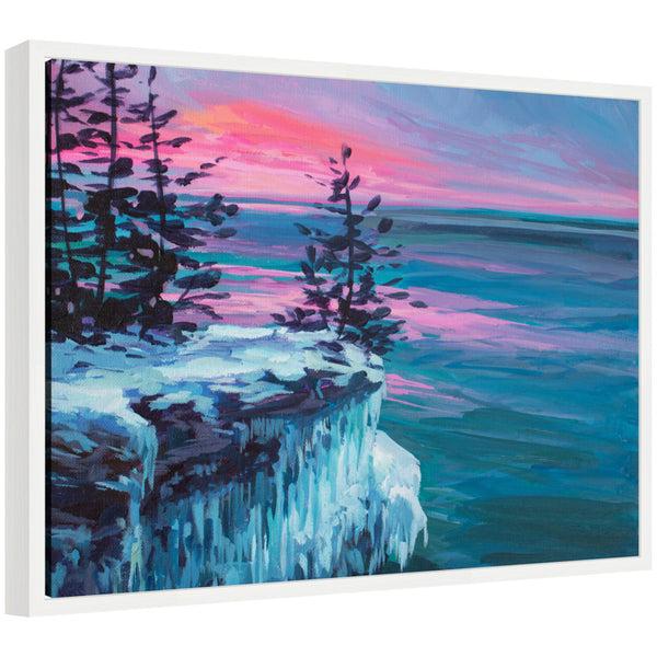 kate & laurel Sylvie Framed Canvas Winter At Cave Point by Rachel Christopoulos