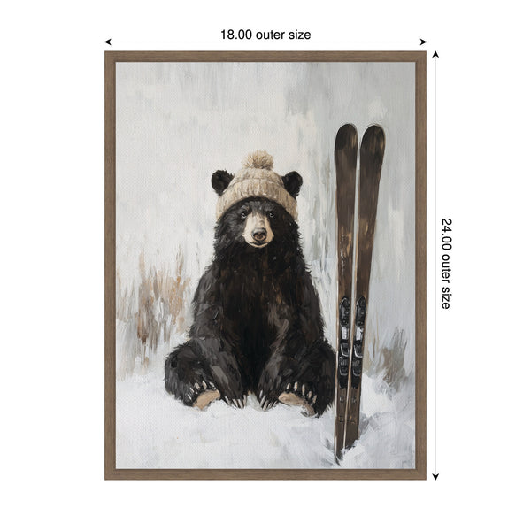 Kate & Laurel Sylvie Framed Canvas Winter Bear Waiting To Ski By The Creative Bunch Studio