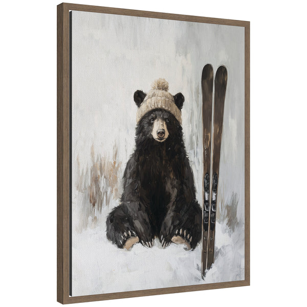 kate & laurel Sylvie Framed Canvas Winter Bear Waiting to Ski by The Creative Bunch Studio
