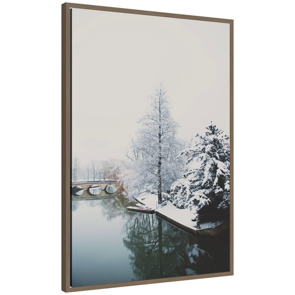 kate & laurel Sylvie Framed Canvas Winter Magic On The River Cam in Cambridge by Laura Evans