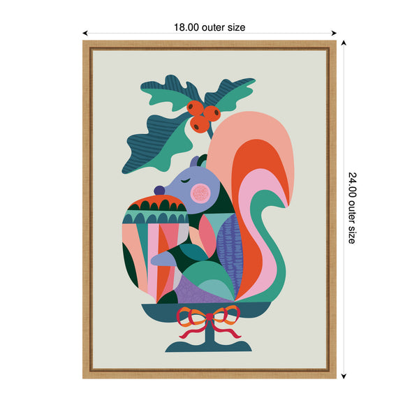 Kate & Laurel Sylvie Framed Canvas Winter Squirrel Christmas Present By Rachel Lee