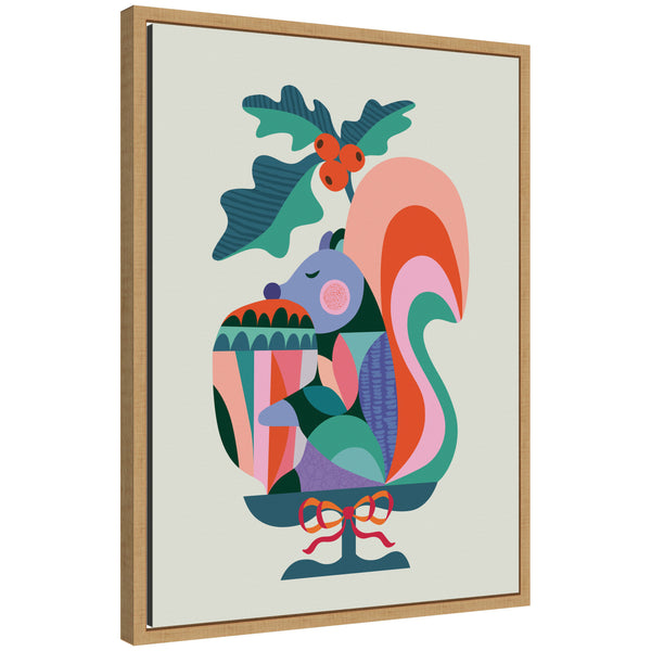 kate & laurel Sylvie Framed Canvas Winter Squirrel Christmas Present by Rachel Lee