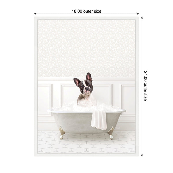 Kate & Laurel Sylvie French Bulldog In White Bathtub Framed Canvas By Amy Peterson