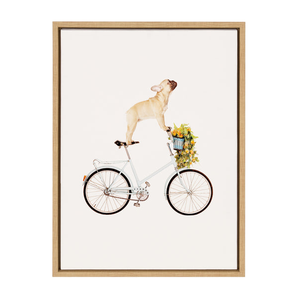 kate & laurel Sylvie Frenchie Bulldog on a Bicycle Framed Canvas by Amy Peterson Art Studio