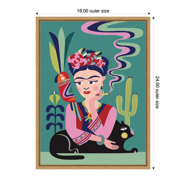 Kate & Laurel Sylvie Frida Kahlo And The Black Cat Framed Canvas By Rachel Lee