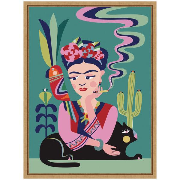 Kate & Laurel Sylvie Frida Kahlo And The Black Cat Framed Canvas By Rachel Lee