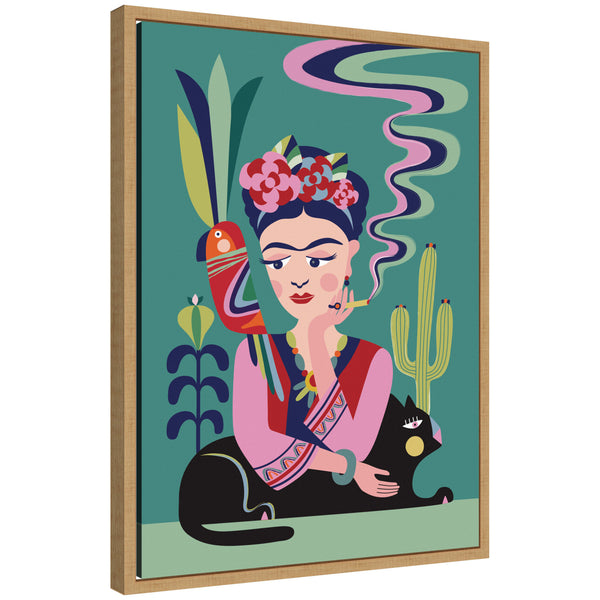 kate & laurel Sylvie Frida Kahlo and the Black Cat Framed Canvas by Rachel Lee