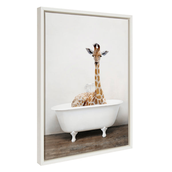Kate & Laurel Sylvie Giraffe 2 In The Tub Color Framed Canvas By Amy Peterson Art Studio