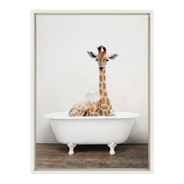Kate & Laurel Sylvie Giraffe 2 In The Tub Color Framed Canvas By Amy Peterson Art Studio