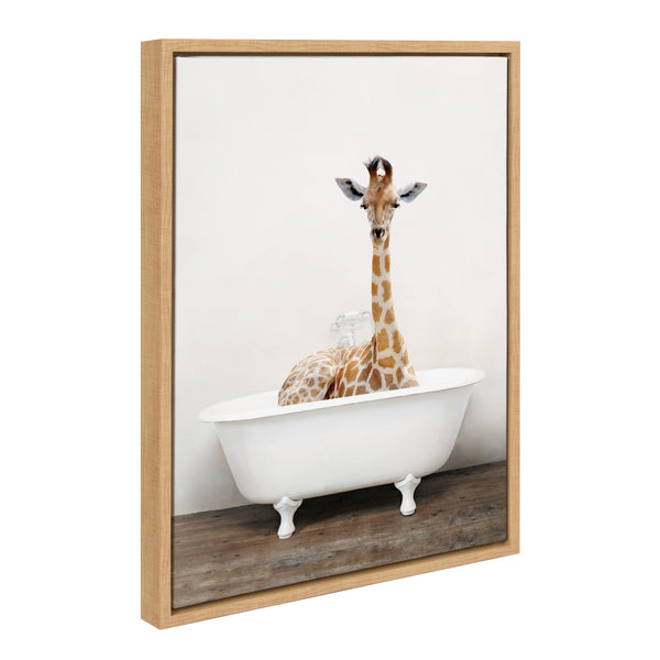 kate & laurel Sylvie Giraffe 2 in the Tub Color Framed Canvas by Amy Peterson Art Studio