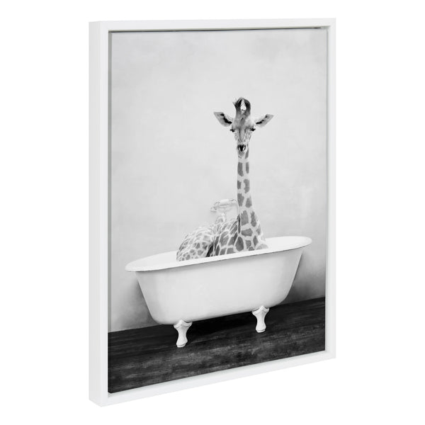 Kate & Laurel Sylvie Giraffe 2 In The Tub Framed Canvas By Amy Peterson Art Studio