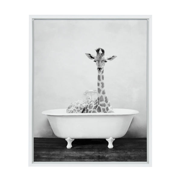 kate & laurel Sylvie Giraffe 2 in the Tub Framed Canvas by Amy Peterson Art Studio