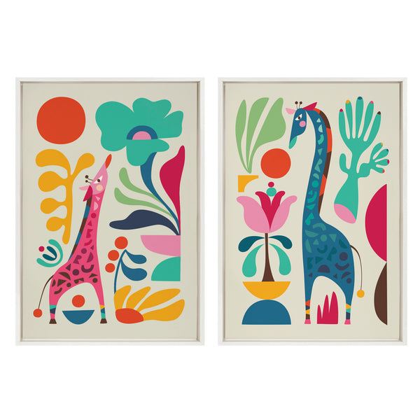 Kate & Laurel Sylvie Giraffe Garden And Giraffe Garden II Framed Canvas Art Set By Rachel Lee Of My Dream Wall