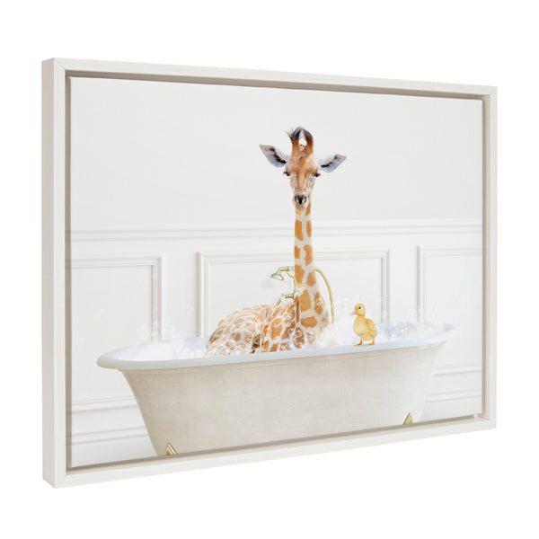 Kate & Laurel Sylvie Giraffe In Bubble Bath Neutral Style Framed Canvas By Amy Peterson Art Studio