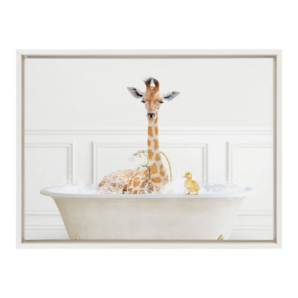 Kate & Laurel Sylvie Giraffe In Bubble Bath Neutral Style Framed Canvas By Amy Peterson Art Studio
