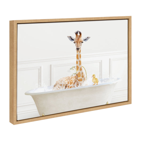 kate & laurel Sylvie Giraffe In Bubble Bath Neutral Style Framed Canvas by Amy Peterson Art Studio