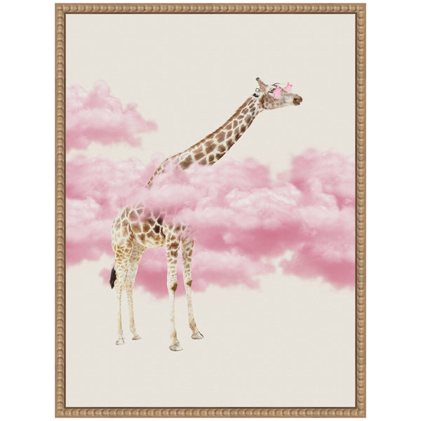 Kate & Laurel Sylvie Giraffe In Pink Clouds Framed Canvas By July Art Prints