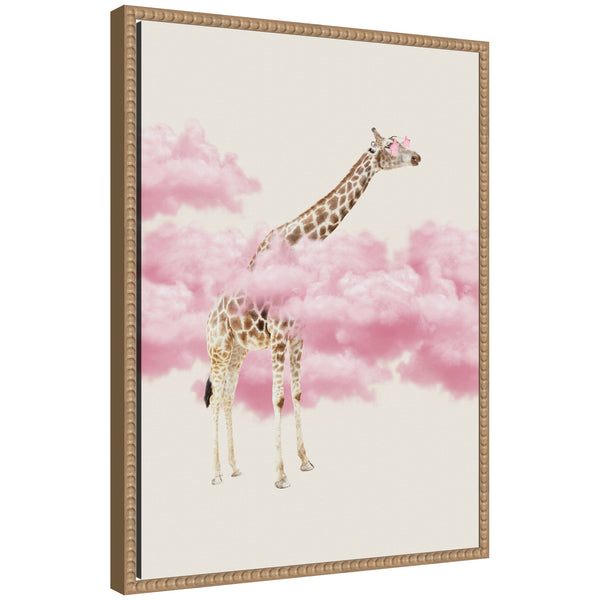 kate & laurel Sylvie Giraffe In Pink Clouds Framed Canvas by July Art Prints