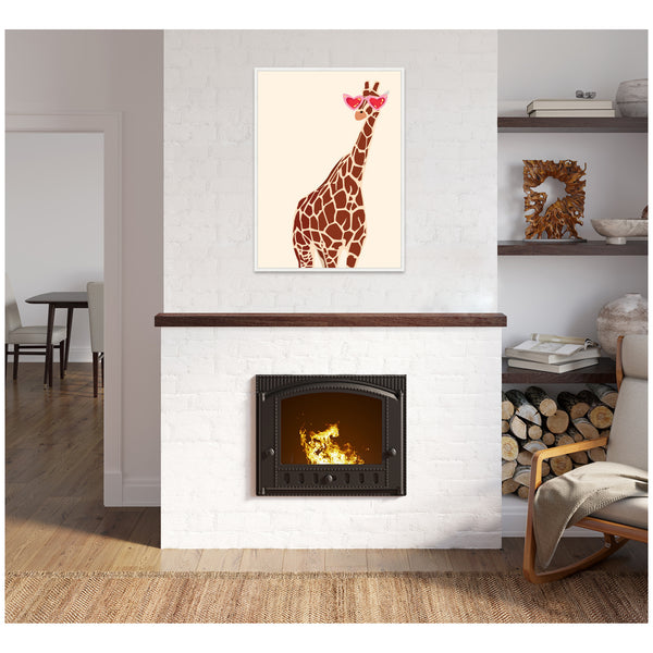 Kate & Laurel Sylvie Giraffe In Preppy Cute Heart Sunglasses Framed Canvas By Honey Island Studio