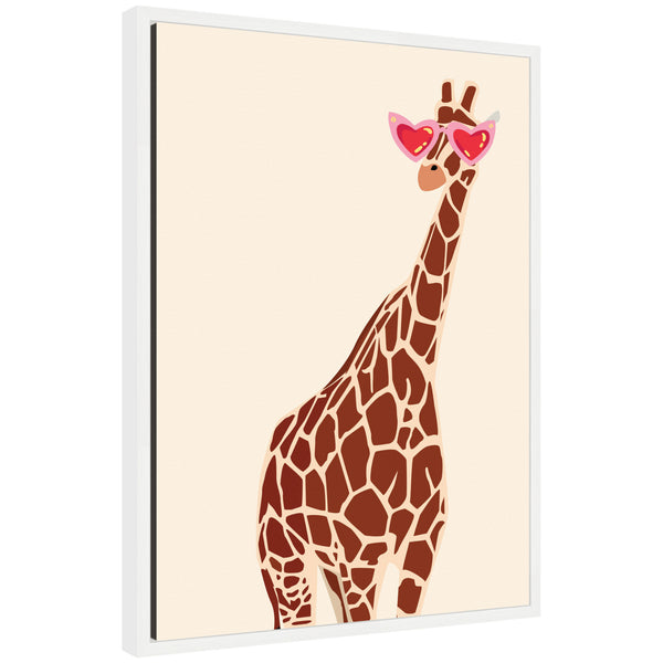 kate & laurel Sylvie Giraffe in Preppy Cute Heart Sunglasses Framed Canvas by Honey Island Studio