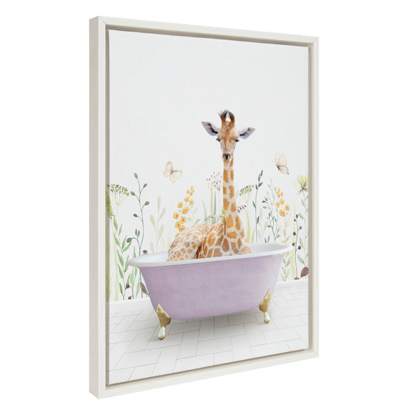 Kate & Laurel Sylvie Giraffe In Spring Bath Framed Canvas By Amy Peterson Art Studio