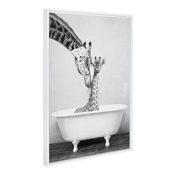 Kate & Laurel Sylvie Giraffe In Tub Framed Canvas By Amy Peterson Art Studio